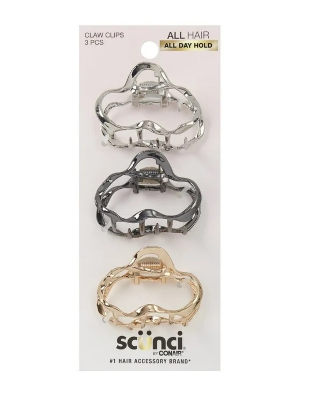 Scunci Metal Cloud Claw Clips, Gold and Silver, 3 Count